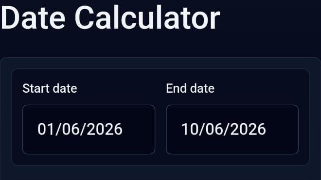 Date calculator showing start date and end date fields