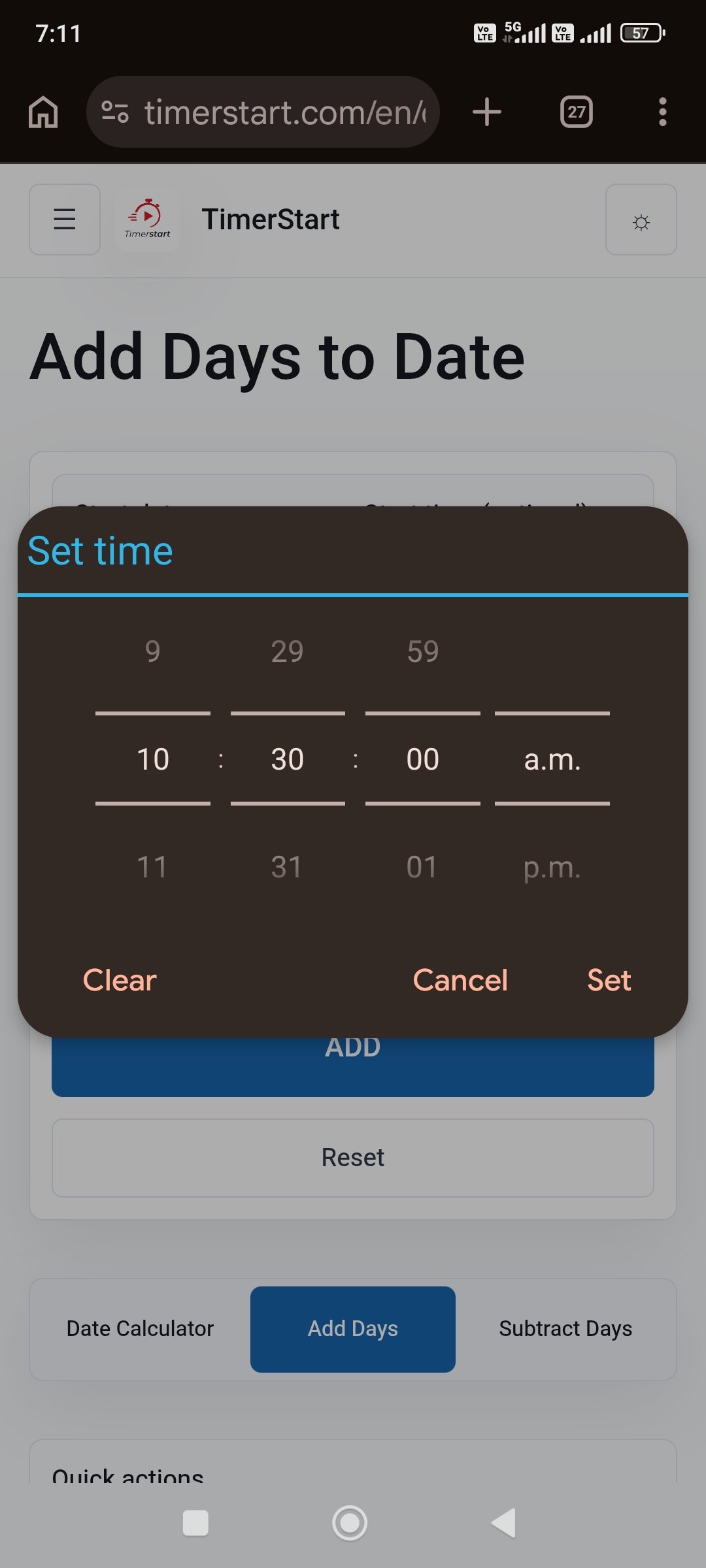 TimerStart time picker setting 10:30 AM