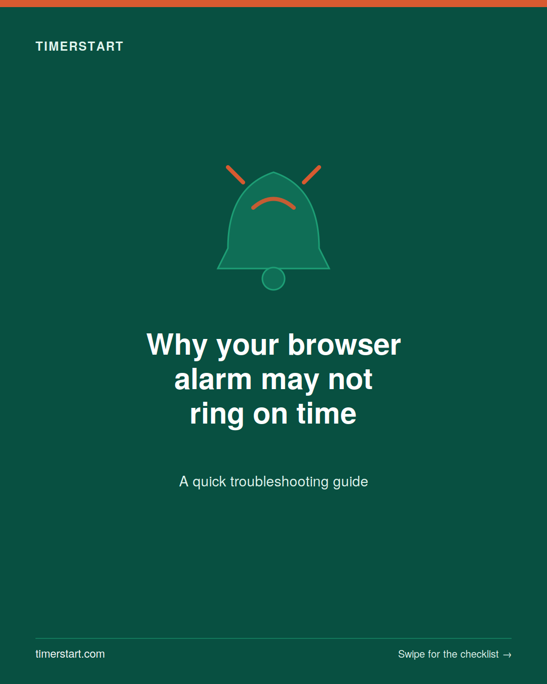TimerStart slide titled Why your browser alarm may not ring on time
